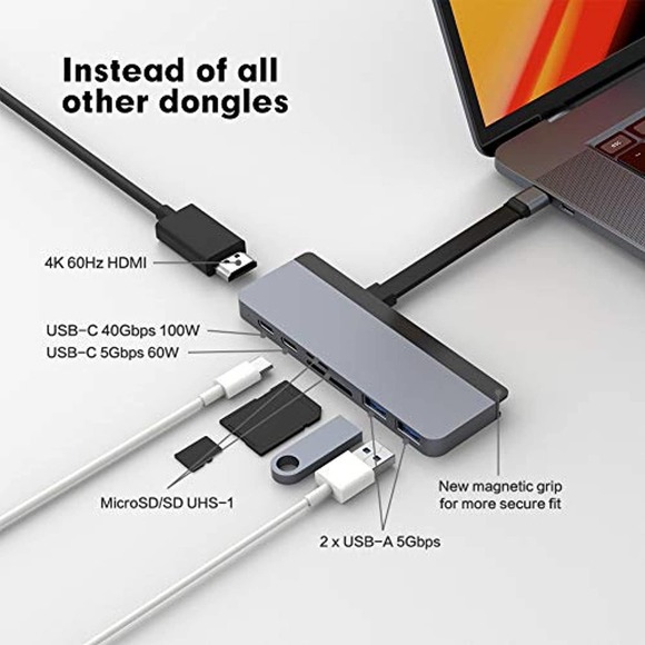 HyperDrive USB C Hub, Mac Type-C Dual Hub Adapter for MacBook Pro Air - Picture 6 of 7